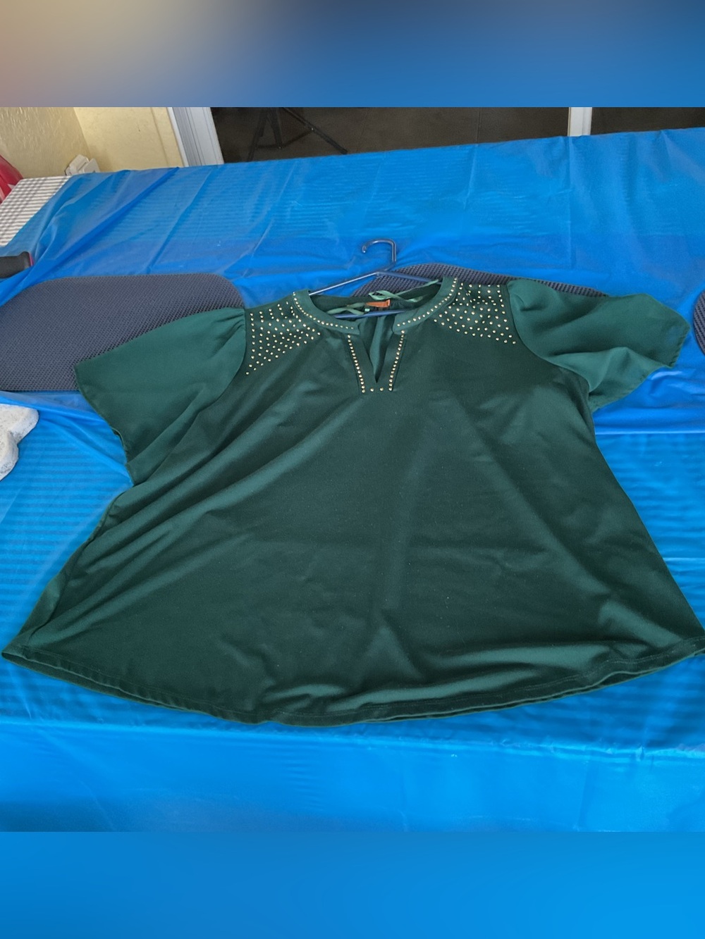 Belldini Emerald Green Blouse with Gold Stud Accents